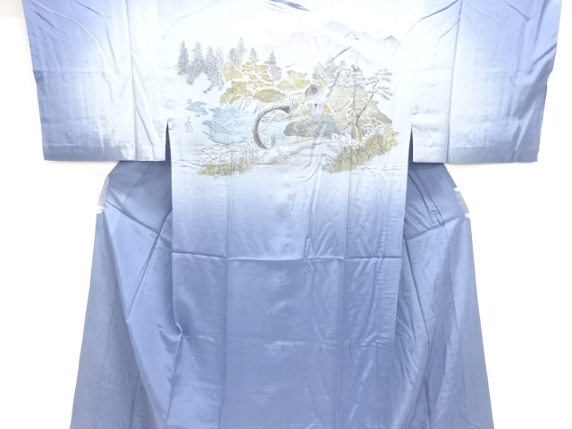 アンティーク　水車小屋風景模様男物長襦袢